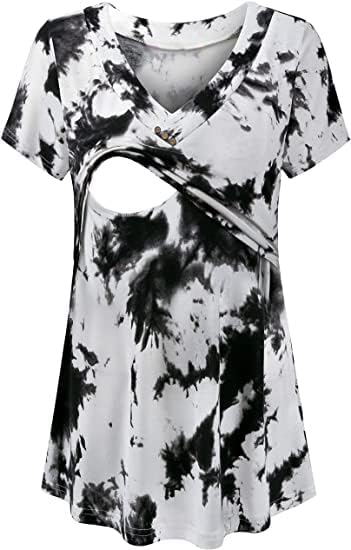 Image of Joymom Womens V Neck Short Sleeve Nursing Tops Maternity Breastfeeding Shirts S-2XL