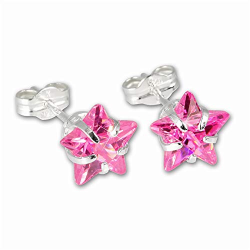 Preisvergleich Produktbild SilberDream Ohrringe 9mm Damen Silber Ohrstecker Stern Zirkonia rosa SDO513P