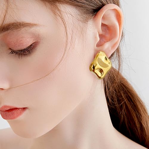 14K gold plated chunky alloy stud earrings for women trendy statement earring for jewelry gifs3