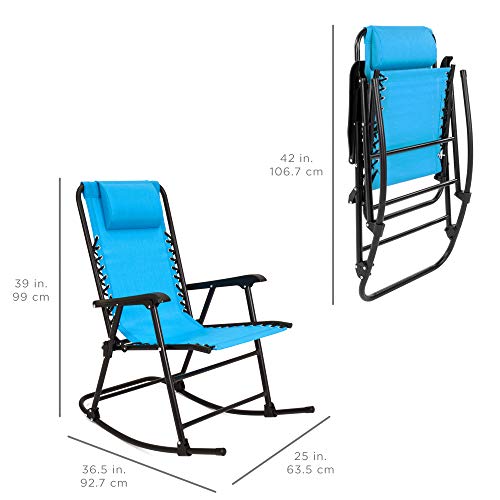 Best Choice Products Foldable Zero Gravity Rocking Mesh Patio Lounge Chair W/Headrest Pillow - Light Blue #TOP6