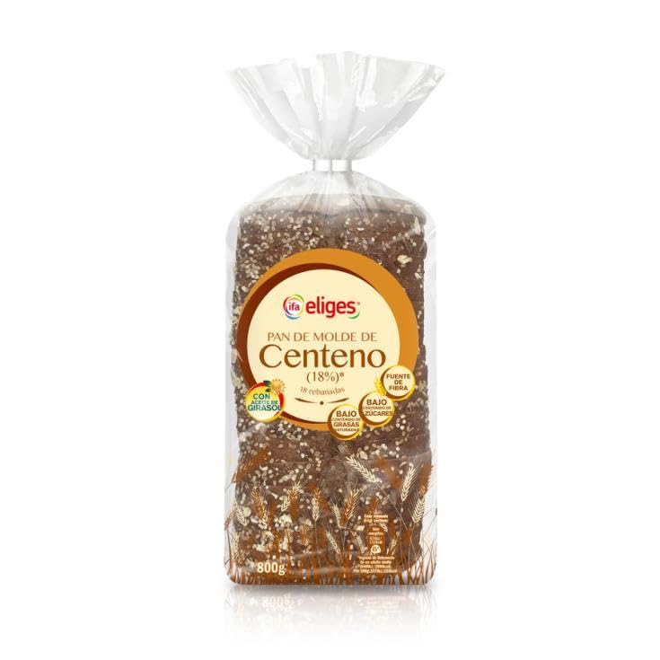 IFA Eliges Pan de Molde de Centeno, 18% Centeno, Fuente de Fibra, con Semillas, 800g, 18 Rebanadas