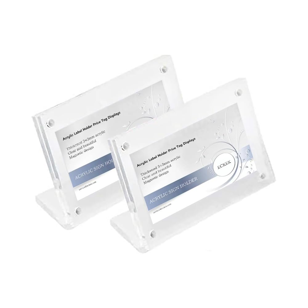 ECKEK 2 Pack Acrylic Label Holder Price Tag Displays Sign Holder Horizontal Slanted L-Shape Table Top Sign Stand (120*80mm/4.72*3.15 inches)