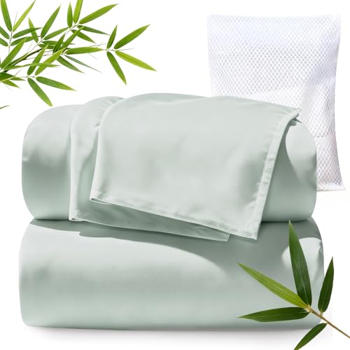 TWK Genuine 100% Viscose Derived from Natural Bamboo Bed Sheets Set,Cooling & Silky Soft Bed Sheets,Deep Pocket Up to 18