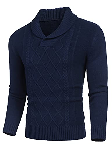 Coofandy Men's Shawl Collar Sweaters V-Neck Relaxed Fit Cable Pullovers #TOP1
