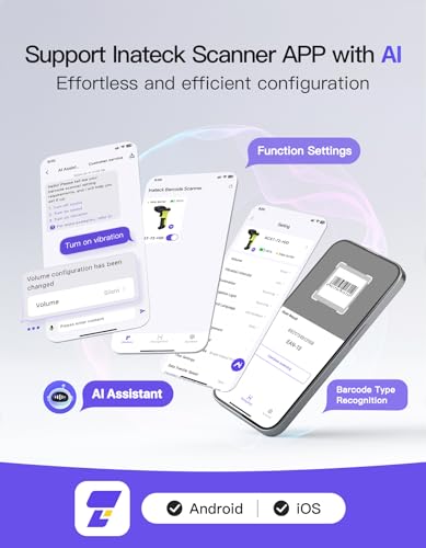 Inateck Barcode Scanner 2D Bluetooth, QR Code Scanner Kabellos, Wireless Handscanner mit AI APP & SDK, 1 Ladung 180 Tage Standby, Automatisches schnelles und präzises Scannen, BCST-72, Grün