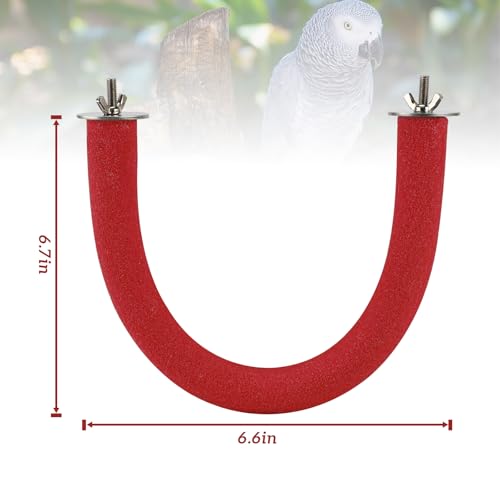 Image of Rypet U Shape Parrot Perch Stand Toy for Paw Grinding Clean Stick Exercise, Rough-Surfaced Quartz Bird Perch Standing Cage Accessories for for Small Parakeets Cockatiels Conures Macaws Finches(Red)