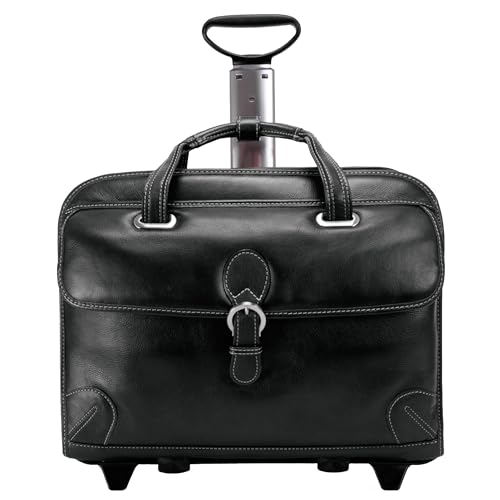 McKLEIN 15" Leather Patented Detachable -Wheeled Laptop Briefcase- CARUGETTO- Black2
