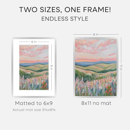 Image of Homeforia 8x11 Silver Picture Frame, High-End Metal, 6x9 Mat, Glass | High End Aluminum, Tempered Glass, Acid-Free 6x9 Removable Mat, 8x11 in Edge-to-Edge Display 11x8, Wall Kit, Set Of 3