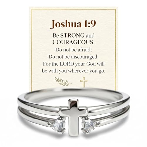 FAOYUDAWEI Cross Ring for Women Dainty Faith Cubic Zirconia Ring Easter Religious Christian Confirmation Baptism Womens Jewelry Gifts for Mother Sisters Daughter Granddaughter Non Tarnish 8