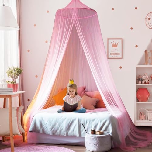 SZHTFX Pink Mosquito Net Bed Princess Dome Hanging Bed Canopy for Kids Room Decor,Reading Nook