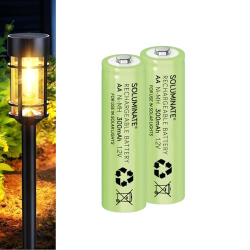 Soluminate rechargeable AA Solar Light Batteries (300mAh) for Garden Solar Lights (2-Pack)