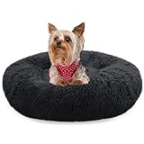 bluzelle Dog Bed for Small Dogs & Cats, 20“ Donut Dog Bed Washable, Round Plush Dog Pillow Fluffy Cat Bed Cat Pillow, Calming Pet Mattress Soft Pad Comfort No-Skid, Color:Black