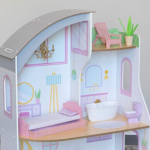 KidKraft 10237 Elise Puppenhaus aus Holz mit Möbeln und Zubehör für 30 cm große Puppen, Mehrfarbig – Bild 4