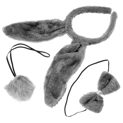 JOINPAYA Diadema Orejas de Conejo de Peluche Gris para Conjunto Cosplay de 3 Piezas Pajarita y Accesorios para Disfraces Infantiles en Fiestas y Halloween