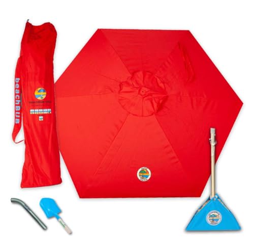 BEACHBUB Beach Umbrella System - Beach Accessories for Families & Beach Goers, Includes 7.5 foot (50+ UPF) Beach Umbrella, Overs