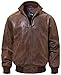 FLAVOR Men's Moto Real Leather Classic Jacket with Stand Collar (Brown, m)