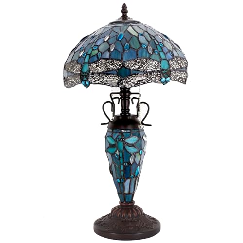 Image of WERFACTORY Tiffany Table Lamp Stained Glass Desk Reading Light 22 Inch Tall