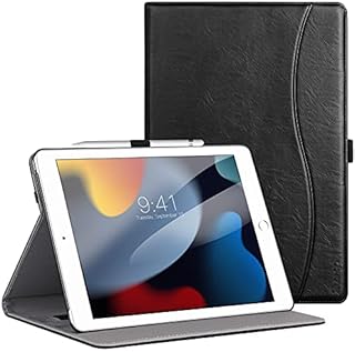 ZtotopCases Case for New iPad 9th Generation/8th Generation/7th Generation 10.2 Inch 2021/2020/2019, Premium PU Leather Business Stand Folio Cover, with Pencil Buckle, Multi-angle, Pocket, Black