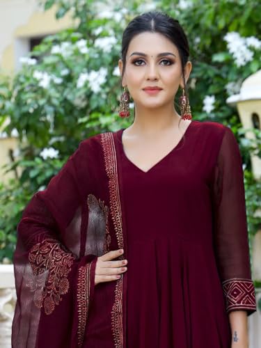 GoSriKi Women's Rayon Blend Solid Anarkali Kurta with Pant & Dupatta