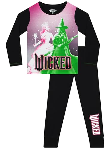 Wicked Movie Girls Pyjamas | Glinda And Elphaba Girls' Pyjama Sets | PJs For Kids | Black 9-10 Years