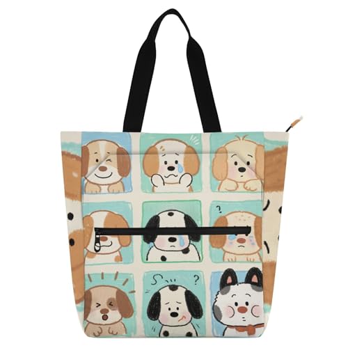 Bolsa de libros para la escuela y compras, bolso impermeable con perritos marrones de dibujos animados