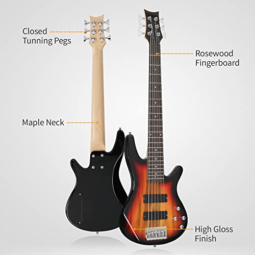 Ktaxon Electric Bass Guitar 6 String Bass With Naturally Air-Dried Maple Neck, Rosewood Fingerboard And Basswood Body (Sunset) #TOP4