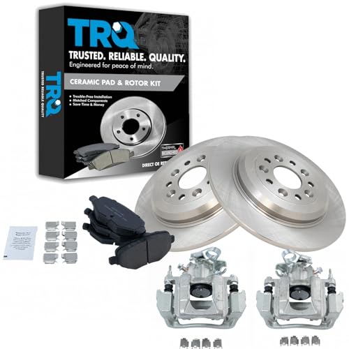 Image of TRQ Rear Brake Pad and Rotor Set Ceramic Solid Rotors Calipers