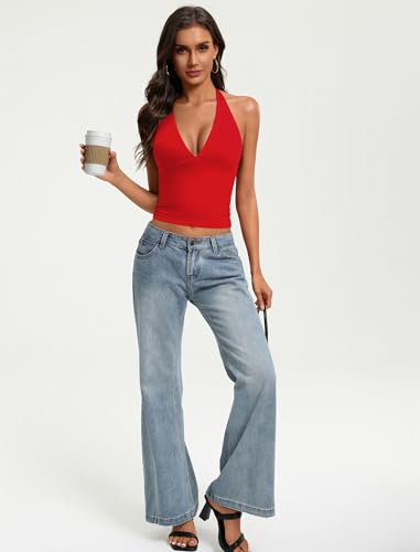 Image of Avidlove Women's Halter Top Deep V Going Out Tops Double Lined Sexy Backless Summer Crop Tank Top