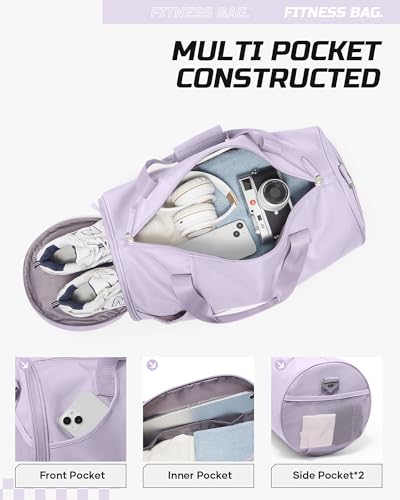 Image of Gym Bag for Women & Men with Wet & Shoe Compartment, Small Duffle Bag for Travel, Sport, Gym, Workout, Overnight, Weekender, Carry-On - Purple