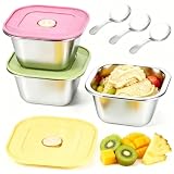 Set di 3 contenitori per gelato da 400 ml, in acciaio inox, con coperchio, ermetici e a prova di perdite, riutilizzabili, per gelato fatto in casa, tiramisu, sorbetto e yogurt congelato