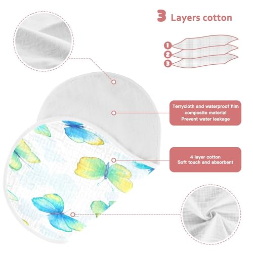 Kigai Watercolor Butterflies Burp Cloths for Baby 4-Layer Cotton Muslin Burping Cloths 22x11 inch Super Soft & Absorbent Spit Up Burp Rags for Newborn Boys Girls 2 Pack3