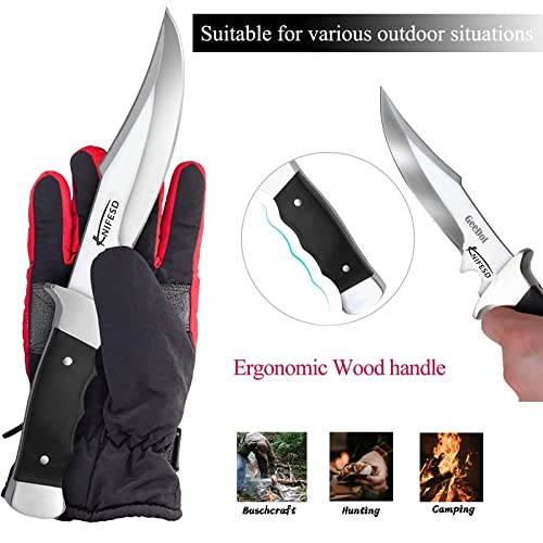 Omesio 2 x Fixed Blade Knife with Sheath, Survival Knives Fulltang EDC Hunting knives with sheath for Men, Wood Handle
