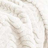 Exclusivo Mezcla Fleece Throw Blanket for Couch Bed, 127x178 CM Super Soft Cozy Blankets with Decorative Wave Textured, Lightweight Plush All Season Use, Ivory - Image 5