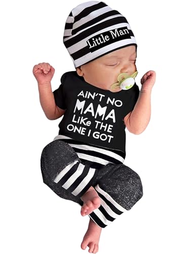 Image of Fommy Newborn Baby Boy Clothes New to The Crew Letter Print Romper+ Pants+Hat 3PCS Outfit