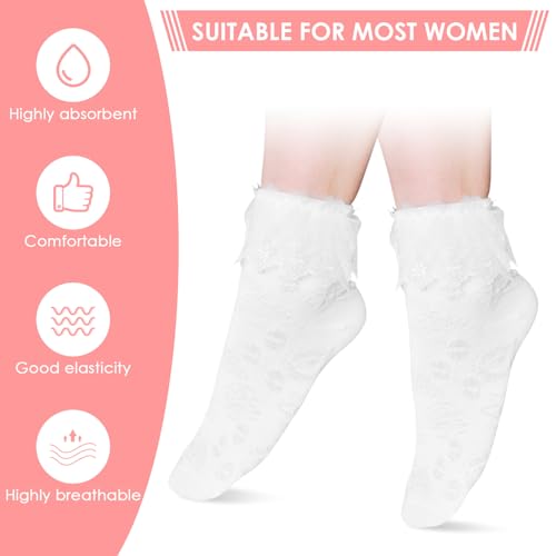 Women Frilly Socks, Ankle Socks Soft White Ruffle Socks Fashion Ladies Princess Lace Socks Cotton Cute Socks for Women2
