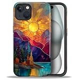 DAIZAG Case for iPhone 15,Mountain Range Sunrise Stained Glass Full-Body Design Hybrid Dual Protection Soft TPU Hard PC Shockproof Scratch-Resistant Protective Cover Phone Case for Men Women