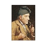 YYUEQIL 1907 Albert Anker Realismus-Porträt – Alter Mann mit Pfeife, Raucher-Szene, Wandkunst, Bild, Gemälde, Leinwanddrucke, Kunstwerke, Schlafzimmer, Wohnzimmer, Dekoration, ungerahmt 60 x 90 cm