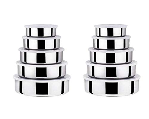 SNOWSTARHeavy Guage Stainless Steel Containers With Airtight Lid I Set of 5+5 Pieces Exclusive Combo Offer I Silver Color I Essential For Kitchen Storage