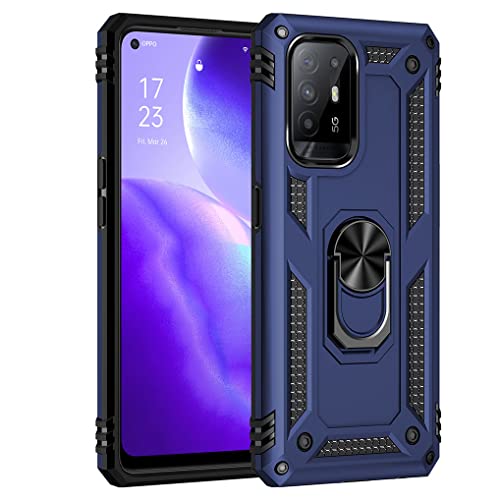 Pvmn SEEKO Case for Oppo A94 5G, Reinforced Defense Bumper TPU + PC Silicone Shockproof Armor Protection Case with 360 Degree Rotation Ring – Blue