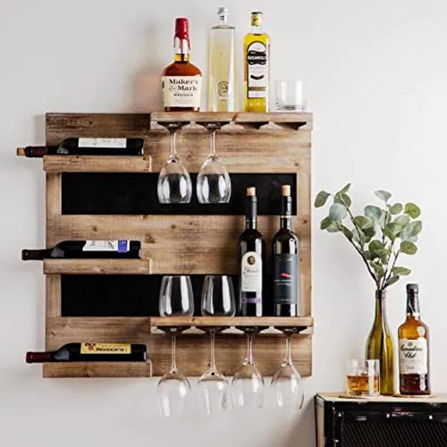 Indigo interiors Jorden Wooden Wall Hanging Design Bar | Bar Cabinets for Home | Mini Bar for Home | Solid Wood Make Wine Storage Cabinet with Glass Hanging Space-Walnut Finish (Lichhu)