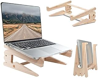 Laptop Stand,Wooden Laptop Holder for Desk,Ventilated Cooling Desktop Computer Stand,MacBook Stand,Portable Notebook Holder,Laptop Organizer,Compatible with MacBook,Air,Pro,Lenovo,Samsung,Dell,HP (S)