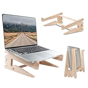 Laptop Stand,Wooden Laptop Holder for Desk,Ventilated Cooling Desktop Computer Stand,MacBook Stand,Portable Notebook Holder,Laptop Organizer,Perfect with MacBook,Air,Pro,Lenovo,Samsung,Dell,HP (S)