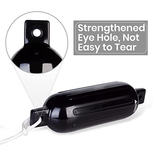 Image of Leader Accessories Ribbed Twin Eyes Boat Fender Bumper Pack of 4 Includes 3 /8'' Fender Lines and Pump to Inflate