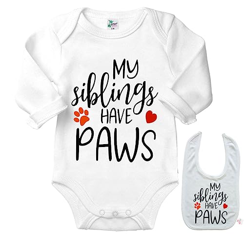 Image of My Siblings Have Paws -Dog, Cat, Newborn Baby Shirt Bodysuit Outfit Onesie & Bib