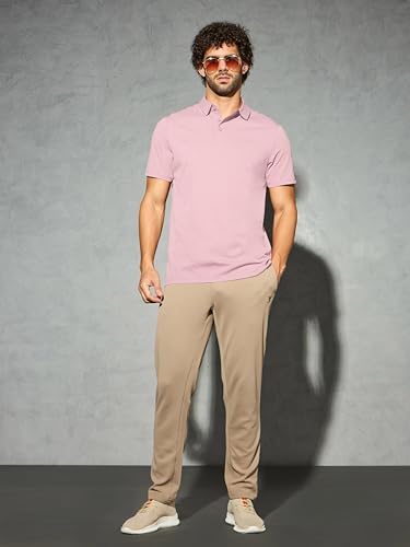 Image of TECHNOSPORT Men's Solid Slim Fit Polo Collar T-Shirt COTFLEX Half Sleeve Button Polyester for Gym Running Workout UPF50+ Anti Odour