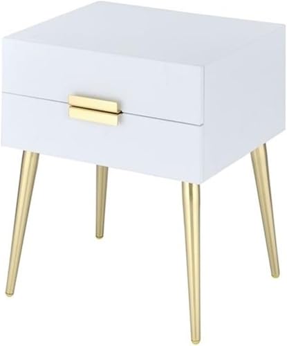 Acme Denvor - Mesa auxiliar de madera y metal con 2 cajones, color blanco y dorado