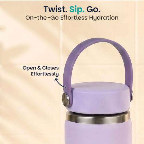 Image of Basil HydraRush Stainless Steel Insulated Kids Water Bottle for School, 600ml Leakproof Bottle with Carry Handle, Double Wall Vacuum Thermosteel Bottle for Sports, Travel & Outdoor Use | Classic Lilac