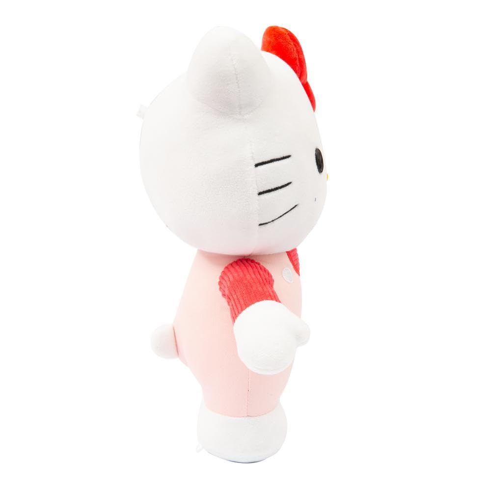 Hello Kitty Giochi Preziosi Morbido Peluche Hello Kitty 30 cm con Outfit alla Moda, Gonna in Jeans, Fiocco Rosa e Maglia A Righe Rosa Adatto per Bambini dai 3 Anni