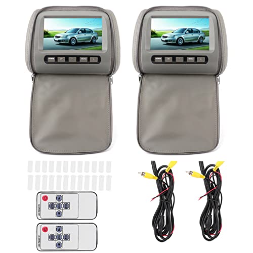 Natudeco 2pcs 7in HD Car Headrest LCD Video Player DVD Monitor Display with Zipper Closure Cover Remote Control MP5 Display Gray