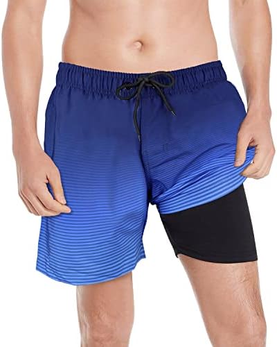 Men's Performance Comfort Short Build in Compression Liner 5.5 Inch Drawstring Elastic Waist Quick Dry Swim Trunk Shorts with Velcro Back Pocket